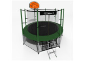 Батут i-Jump Classic Basket 14FT 427 см с нижней сетью и лестницей зеленый