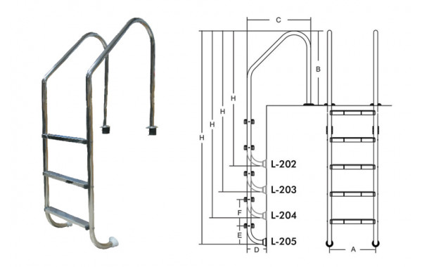 Лестница для бассейнов серии L L203 ПТК Спорт 021-0536 600_380